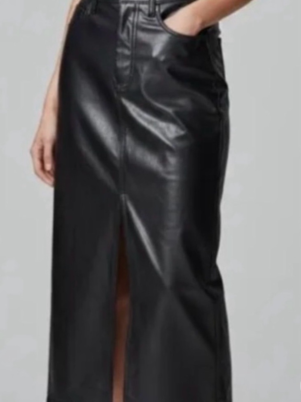 Abercrombie & Fitch Black Vegan Leather Maxi Skirt with Front Slit